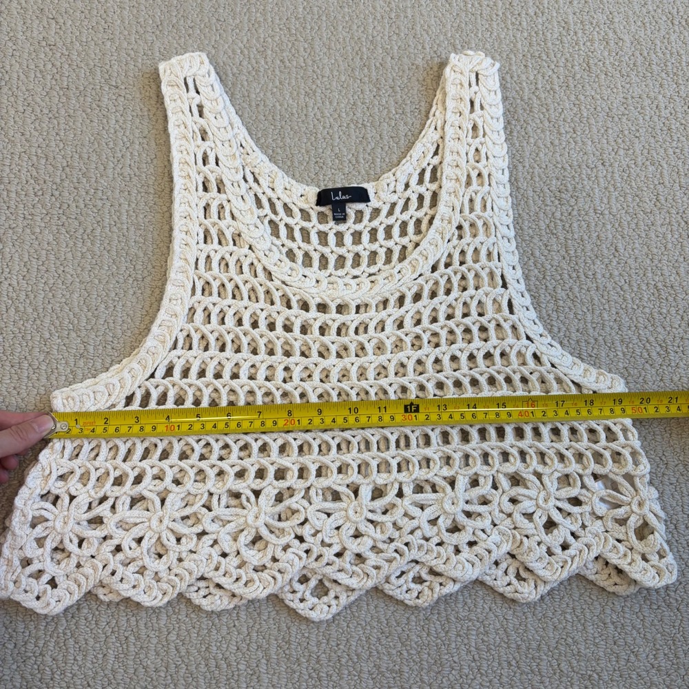 Lulus Weekend Festivals Crochet Cropped Tank Top, Beige Large Boho Hippie 70s - Picture 9 of 16